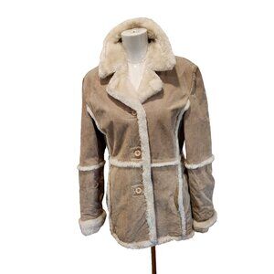 Beyond California Suede Leather Faux Fur Shearling Jacket Womens Med Western